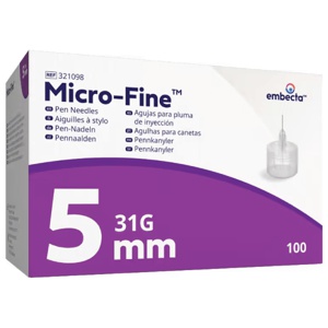 Embecta Micro-Fine Pennekanyler 31G, 5 mm, 100 stk. produktbilde