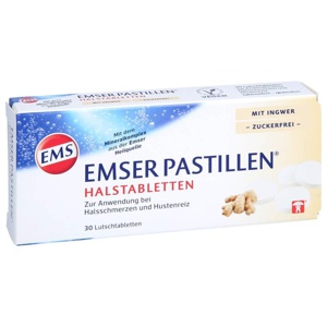 EMSER HALSPASTILLEN MIT INGWER ZUCKERFREI 30 St Lutschtabletten Produktbild