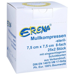 ERENA STERIL Mullkompr.7,5x7,5 cm 8fach 25X2 St Produktbild