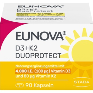 EUNOVA DuoProtect D3+K2 4000 I.E./80 μg Kapseln Produktbild