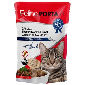 Feline Porta 21 portionspåsar 6 x 100 g - Tonfisk med nötkött - spannmålsfritt produkt bild