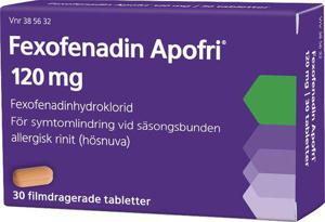 Fexofenadin Apofri 120 mg Fexofenadin, Filmdragerad tablett, 30 tablett(er) produkt bild