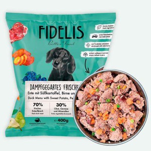 Fidelis Ente mit Süßkartoffel, Birne und Blaubeeren (400g) gefroren Produktbild