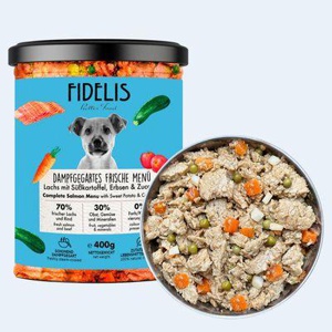 Fidelis Lachs mit Süßkartoffel, Erbsen und Zucchini (im Glas) Produktbild