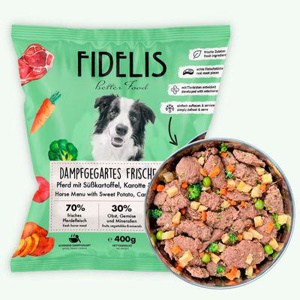 Fidelis Pferd mit Süßkartoffel, Karotte und Blaubeeren (400g) gefroren Produktbild