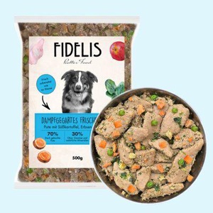 Fidelis Pute mit Süßkartoffel, Erbsen und Spinat (500g) gefroren Produktbild