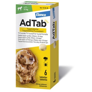 AdTab tyggetabletter til hunde >11-22 kg 450 mg 6 stk produktbillede