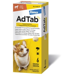 AdTab tyggetabletter til hunde >5.5-11 kg 225 mg 6 stk produktbillede