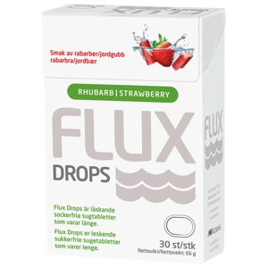 Flux Drops Sugetabletter Jordb/Rabarbra, 30 stk. produktbilde