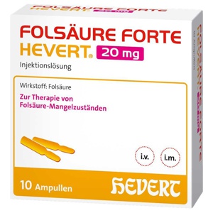 FOLSÄURE FORTE HEVERT 20 mg 10X2 ml Injektionslösung Produktbild