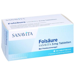 Folsäure Sanavita 5 mg Tabletten, 100 St Tabletten Produktbild