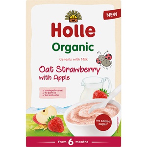 Fuldkornshavregrød m. mælk,jordbær og æble Øko. - 250 gram produktbillede