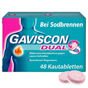 Gaviscon® Dual Kautabletten mit Zweifachwirkung gegen Sodbrennen, 48 St Kautabletten Produktbild
