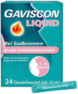 Gaviscon Liquid 500 mg / 267 mg / 160 mg Suspension zum Einnehmen Dosierbeutel 24x10ml, 240 ml Produktbild