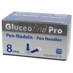 Gluceofine® Pro Pen-Nadeln 31 G 0,25x8 mm, 100 St Kanüle Produktbild