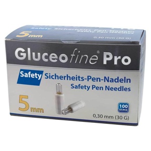 Gluceofine® Pro Safety Sicherheits-Pen-Nadeln 30 G 0,3x5 mm, 100 St n.v. Produktbild