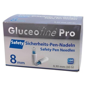 Gluceofine® Pro Safety Sicherheits-Pen-Nadeln 30 G 0,3x8 mm, 100 St n.v. Produktbild