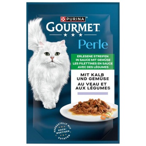 Nassfutter Katze mit Kalb & Gemüse, Perle - erlesene Streifen in Sauce, 85 g Produktbild