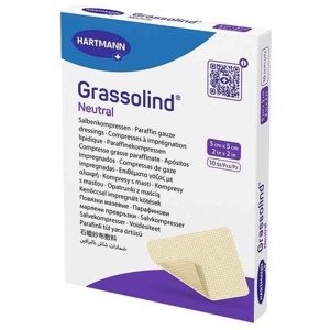 Grassolind Salbenkompressen 5x5 cm steril, 10 St Kompressen Produktbild
