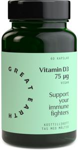 Great Earth Vitamin D3 Vegan 3000 I.E 60 kapslar produkt bild