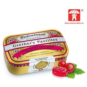 GRETHERS-Redcurrant-Vitamin-C-zuckerfrei-Pastillen Produktbild