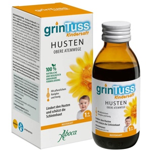 grinTuss Kindersaft HUSTEN OBERE ATEMWEGE 180 g Sirup Produktbild