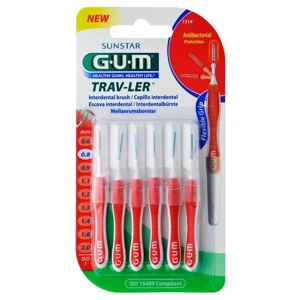 GUM TRAV-LER 0,8mm Kerze rot Interdental+6Kappen 6 St Zahnbürste Produktbild