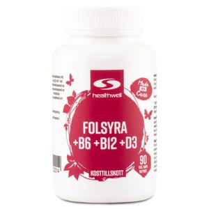 Healthwell Folsyra+B6+B12+D 90 kaps produkt bild