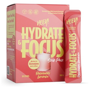 Heey! Hydrate & Focus Electrolytes Raspberry Lemonade Stick Pack 30 stk produktbilde