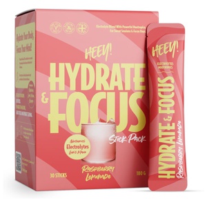 Heey! Hydrate & Focus Electrolytes Raspberry Lemonade Stick Pack 30x produkt bild