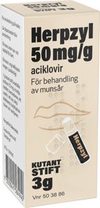 Herpzyl, kutant stift 50 mg/g, 3 g produkt bild