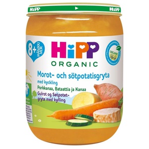 HiPP Morot- & Sötpotatisgryta med kyckling 8M 190 g produkt bild