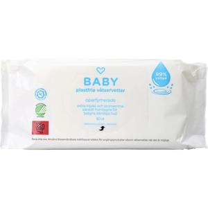 Hjärtats Baby Plastfria Våtservetter 99% vatten Oparfymerade 60 st produkt bild