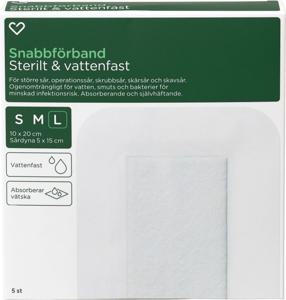 Hjärtats Snabbförband Sterilt Vattenfast 10cm x 20cm 5st produkt bild