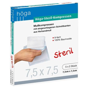 Höga Steril Kompressen 7,5x7,5cm 8fach, 5X2 St Kompressen Produktbild