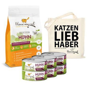 I love my cat ILMC set mit Huhn - Trockenfutter mit Huhn + Nassfutter mit Huhn + Jute Beutel Produktbild