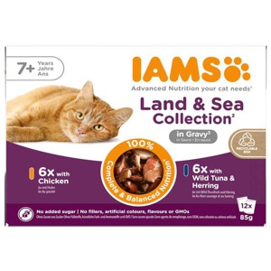 Iams Cat Advanced Nutrition Senior 7+ Years Land & Sea Collection in Sauce 12x85 g produktbilde
