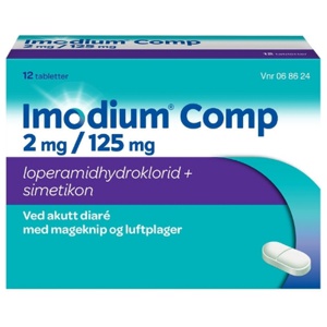 Imodium Comp 2 mg/125 mg tabletter 12 stk produktbilde