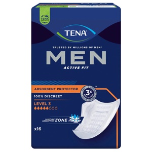 Inkontinensindlæg til mænd med kraftig sugeevne og diskret design   Tena Men, level 3, 16 stk. produktbillede