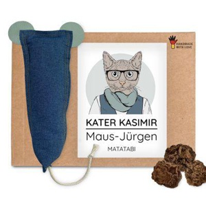 Kater Kasimir MAUS-JÜRGEN - XXL Spielmaus, handgemacht aus robustem Jeans-Stoff und Leder Ohren (Matatabi) Produktbild