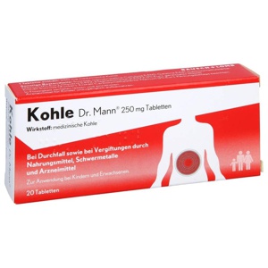 Kohle Dr. Mann 250 mg Tabletten, 20 St Tabletten Produktbild