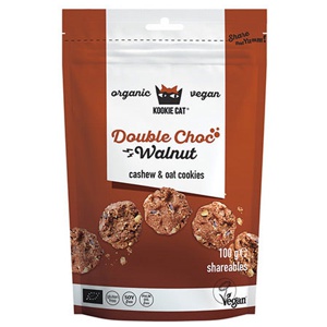 Kookie Cat Dobbelt Chokolade Valnød Økologisk   100 g produktbillede