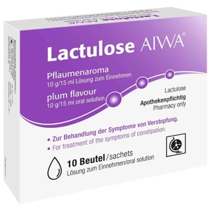 Lactulose AIWA Pflaumenaroma 10 g/15 ml Lösung zum Einnehmen, 10X15 ml Lösung zum Einnehmen Produktbild