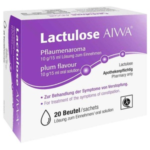Lactulose AIWA Pflaumenaroma 10 g/15 ml Lösung zum Einnehmen, 20X15 ml Lösung zum Einnehmen Produktbild