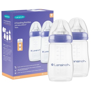 Lansinoh Baby Bottle Pack of 2 with NaturalWave Teat (240 ml), Anti-colic, Plastic 100% BPA &amp; BPS free, Medium Flow silicone teat which is soft and flexible, purple produkt bild