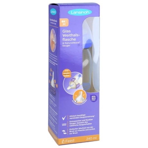 LANSINOH Weithalsflasche Glas 240 ml mit Sauger M Produktbild