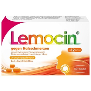 LEMOCIN gegen Halsschmerzen Orangengeschmack Lut. Produktbild