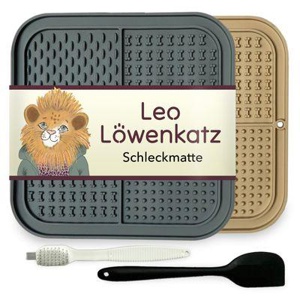 LEO LÖWENKATZ 2 x Schleckmatte für Katzen   Katzen Leckmatte   2 Stück Slow Feeder aus lebensmittelechtem Silikon mit Bürste und Spatel Produktbild