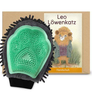 LEO LÖWENKATZ Fellpflegehandschuh 2 in 1: Als Katzenbürste für Katzenhaare und die Fellpflege und als Handschuh für die Massage von Katzen Produktbild