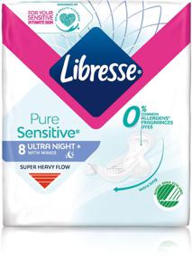 Libresse Pure Sensitive Ultra Goodnight+ Wing 8 st produkt bild
